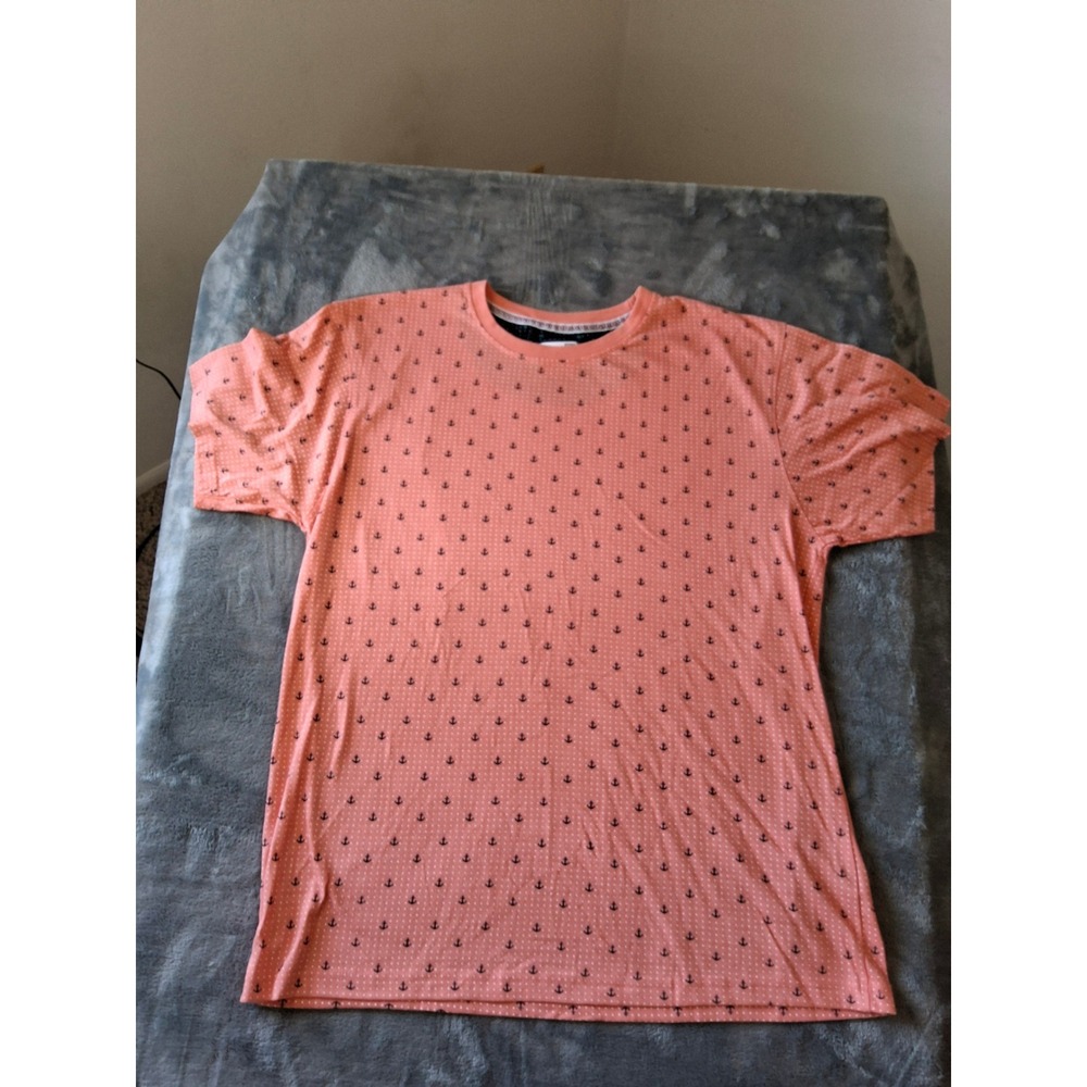 Silver Stone Collection Mens Large Salmon Pink Anchor Print Cotton T-Shirt L